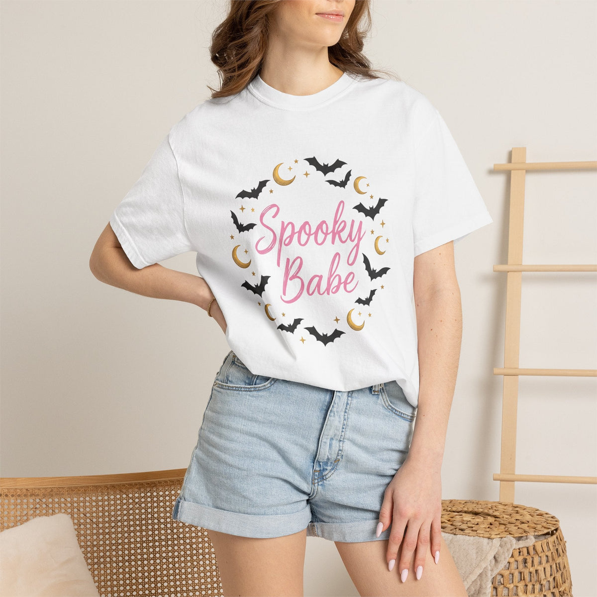 Bat Moon Image Shirt Halloween Eerie Gift Women Sweet Tee product image 7