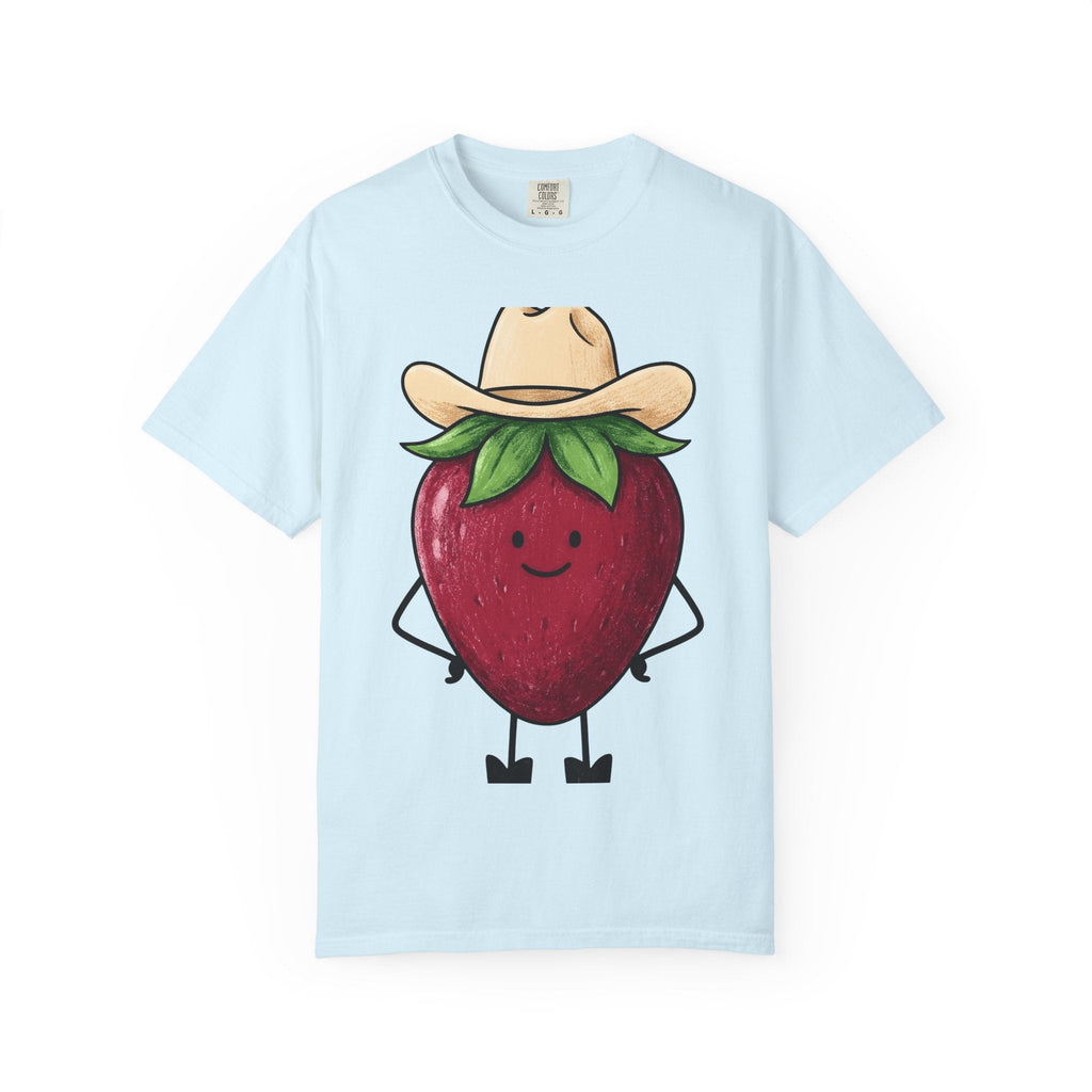 Strawberry Cowboy Shirt Cowgirl Fruit Gift Women Cartoon Tee Cowboy T-Shirt Rodeo Fan Comic Tshirt Berry Illustration Doodle Cowboy Hat