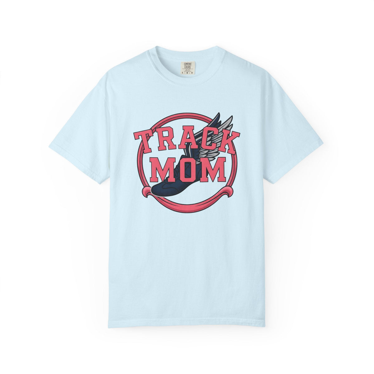 Winged Running Shoes Cartoon T-Shirt – Track Mom Fitness Design, Women Graphic Tee