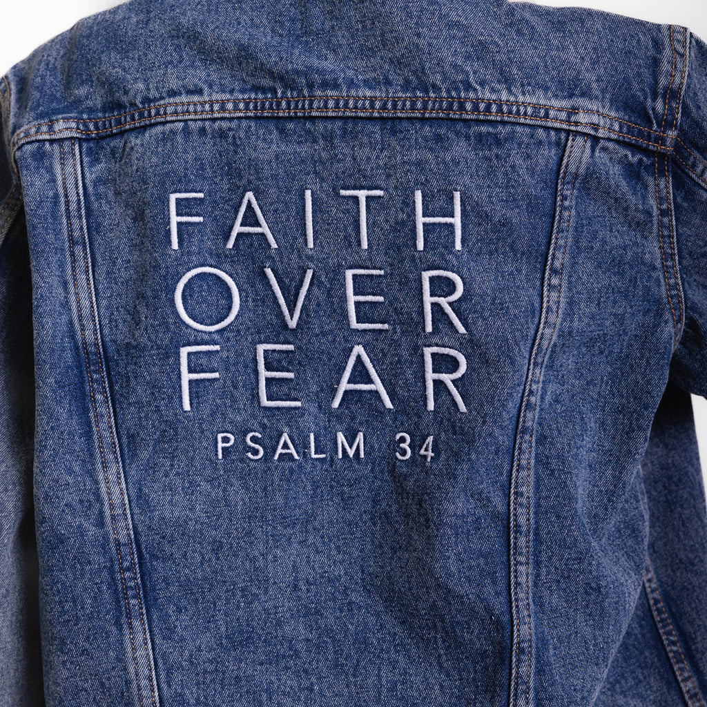 Vintage Washed Faith Over Fear Denim Jacket