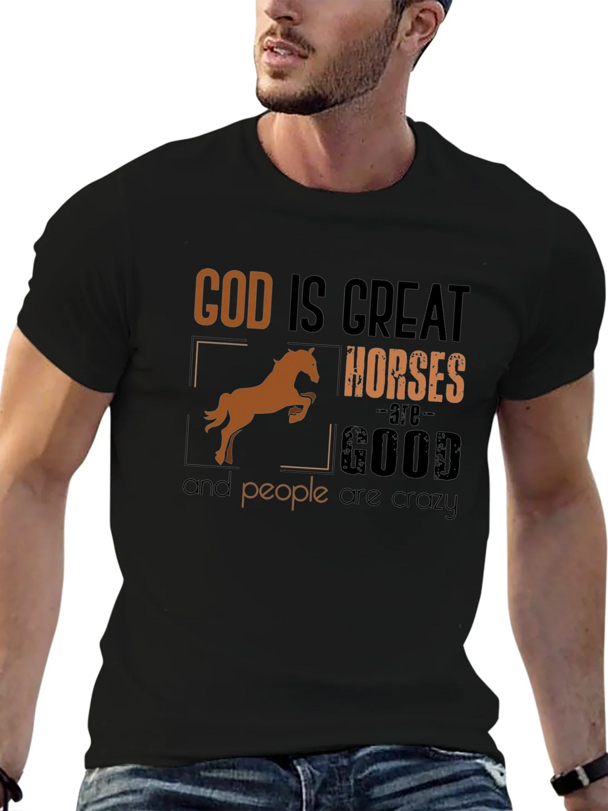 God Is Great Horses Are Good Funny T-Shirt product image 3