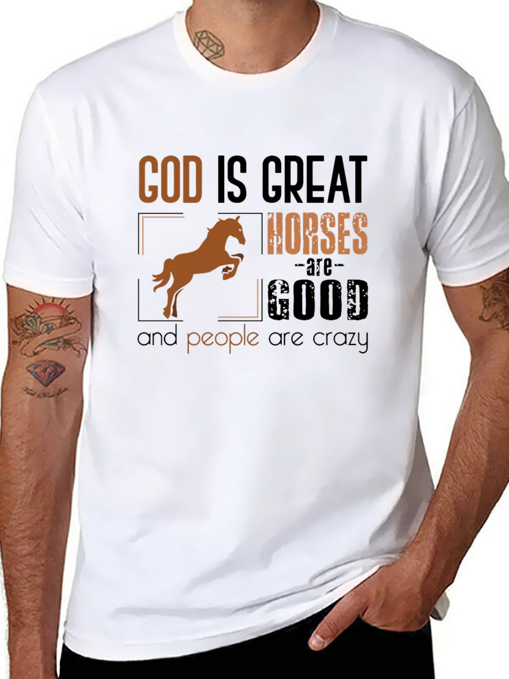 God Is Great Horses Are Good Funny T-Shirt product image 4