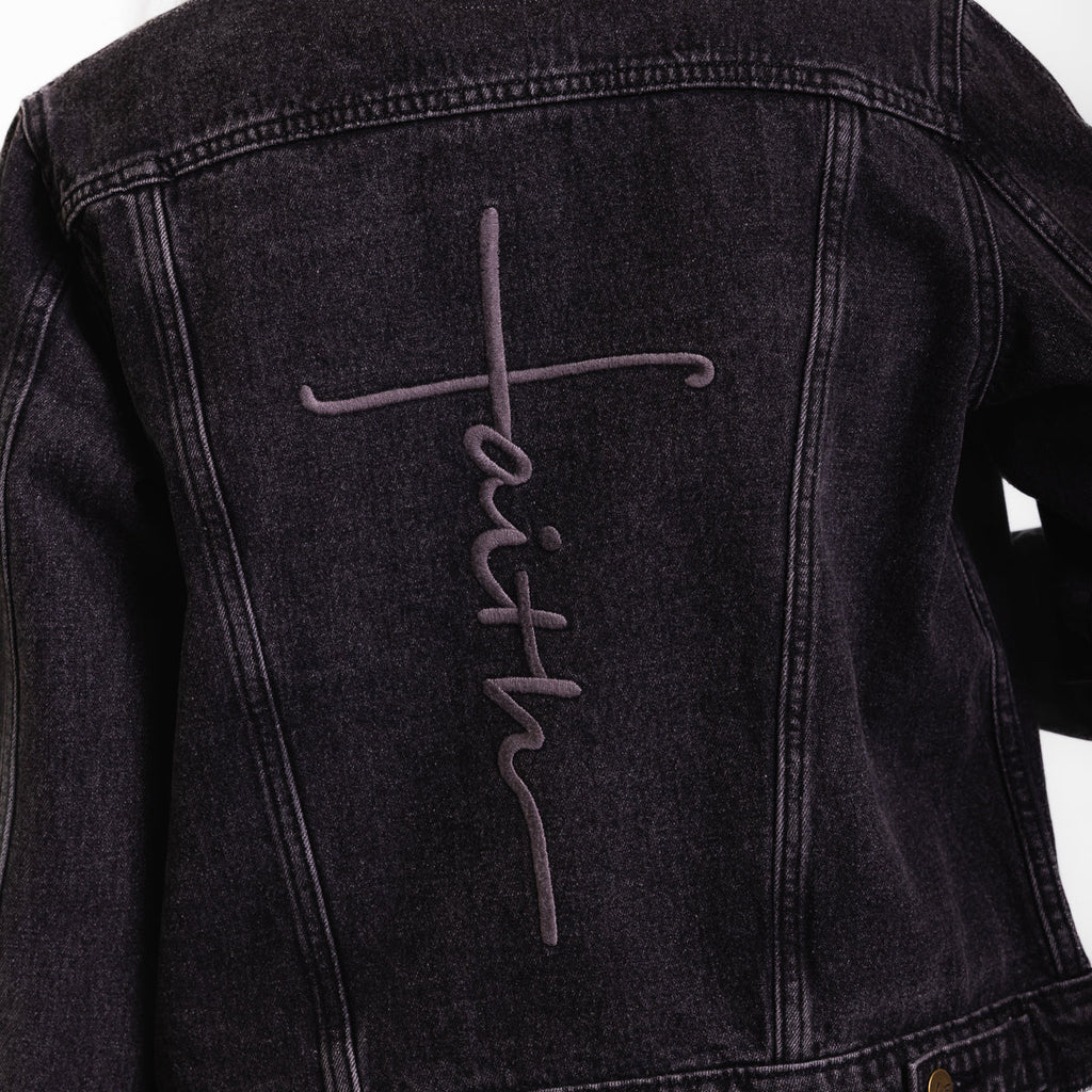Vintage Washed Faith Cross Denim Jacket