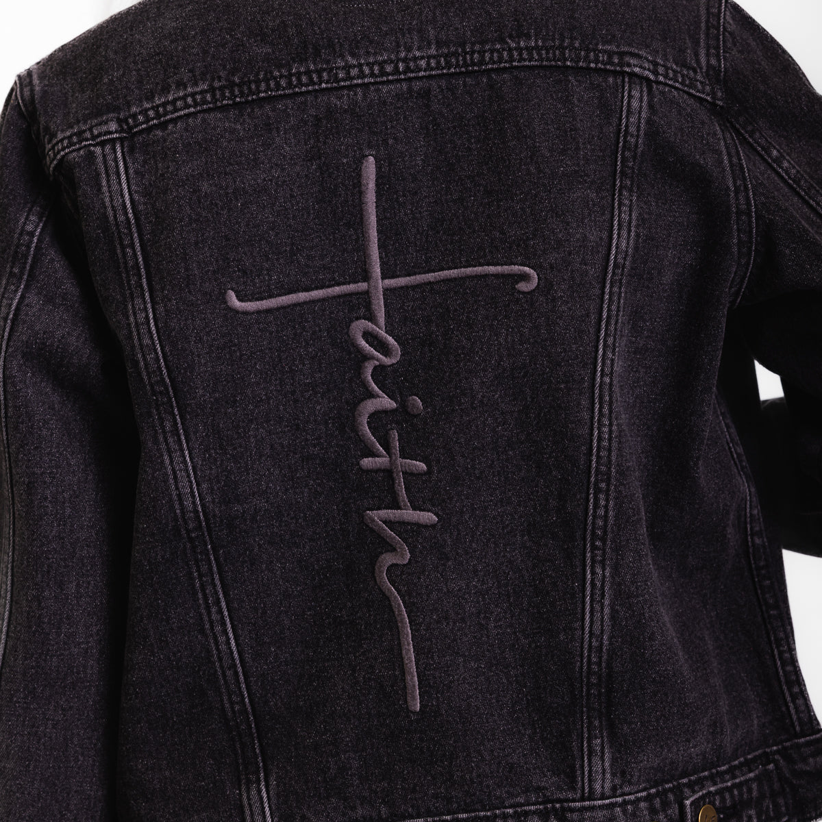 Vintage Washed Faith Cross Denim Jacket