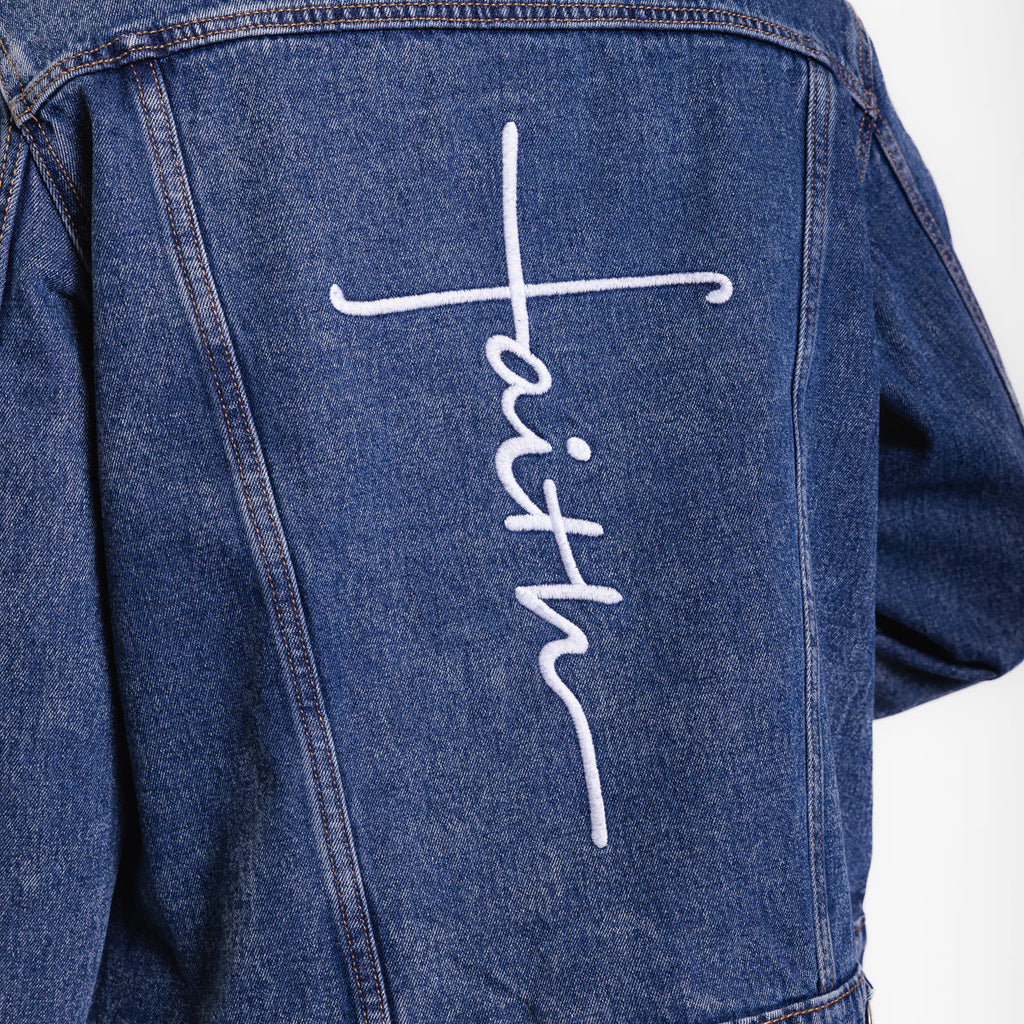 Vintage Washed Faith Cross Denim Jacket