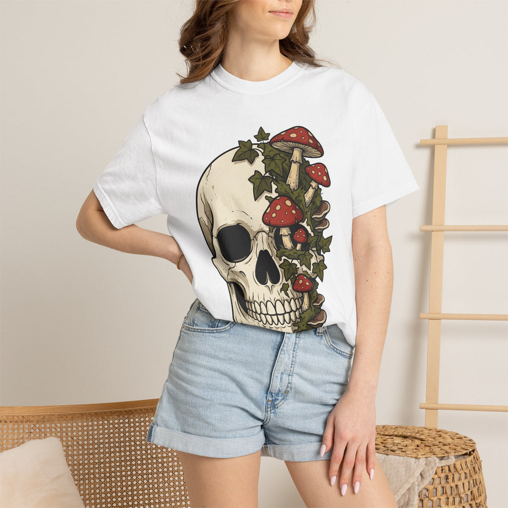 Skull Mushrooms Shirt Gothic Nature Unisex Gift Tattoo Tee product image 7