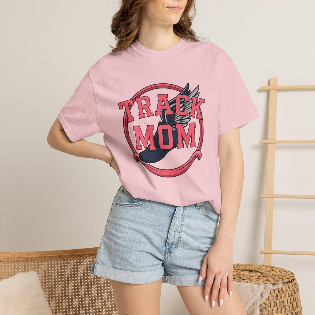 Winged Running Shoes Cartoon T-Shirt – Track Mom Fitness Design, Women Graphic Tee