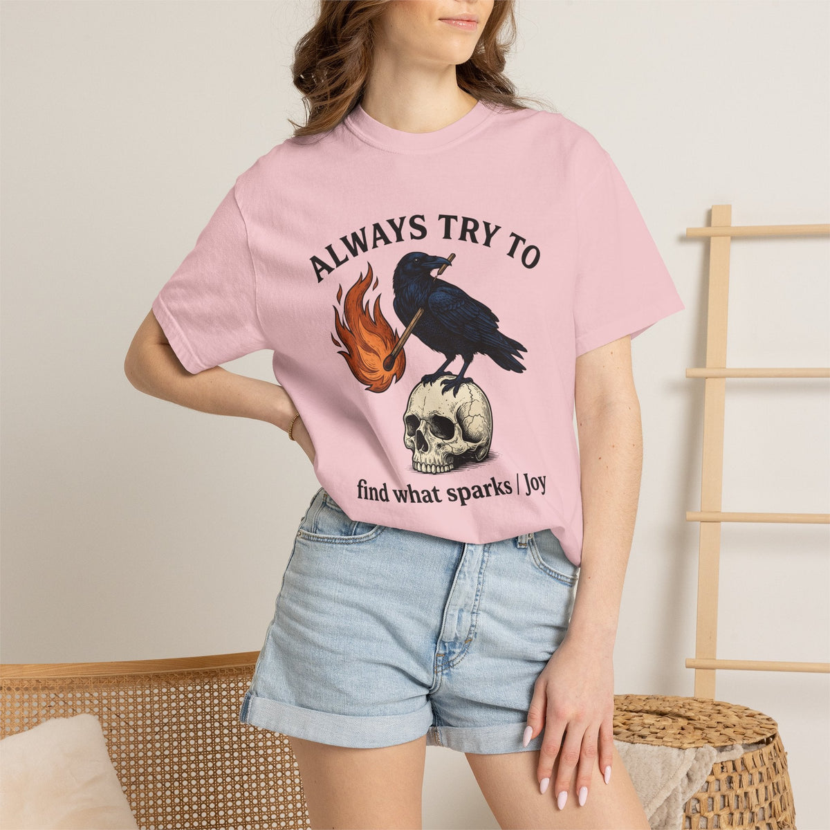 Raven Skull Shirt Funny Random Occult Unisex Gift Line Art product image 12