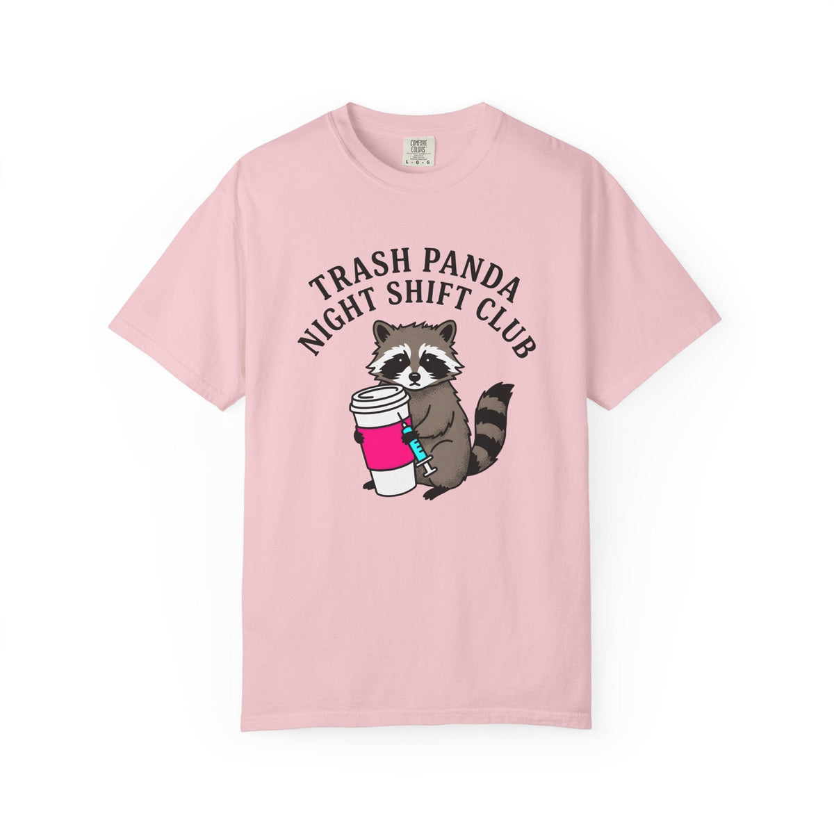 Raccoon Coffee Mug Comic T-Shirt – Funny Nurse Wildlife Caffeine, Unisex Graphic Tee