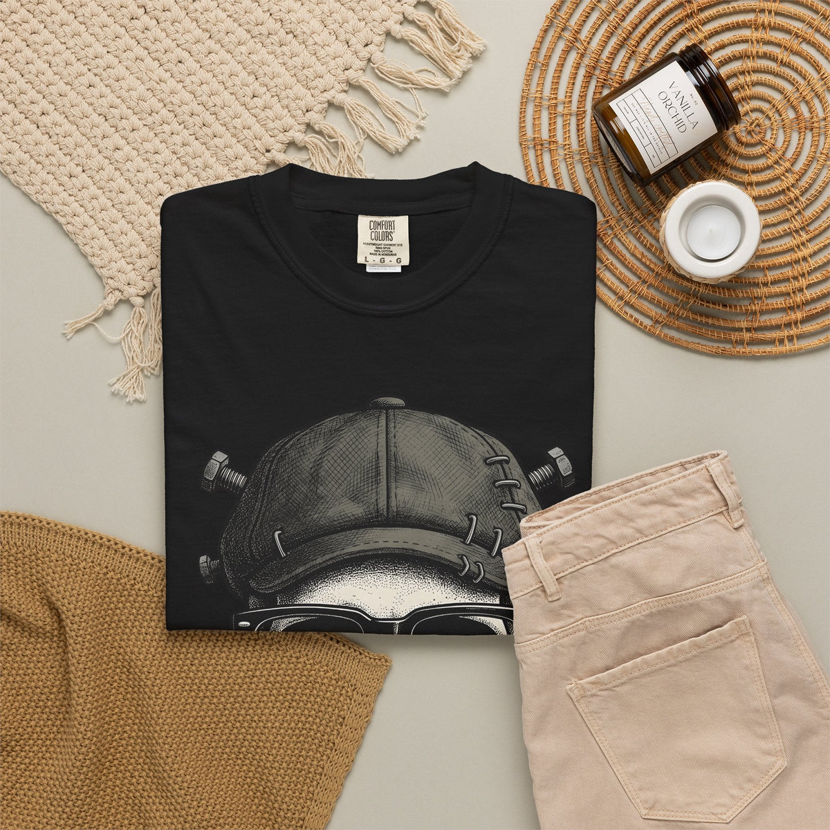 Skull Beanie Shirt Halloween Macabre Unisex Gift Skin Art product image 16