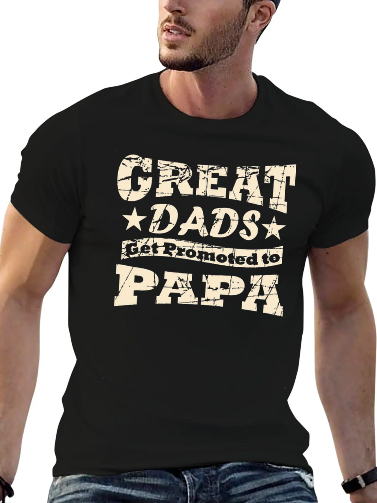 Great Dads Get Promoted to Papa Black T-Shirt product image 6