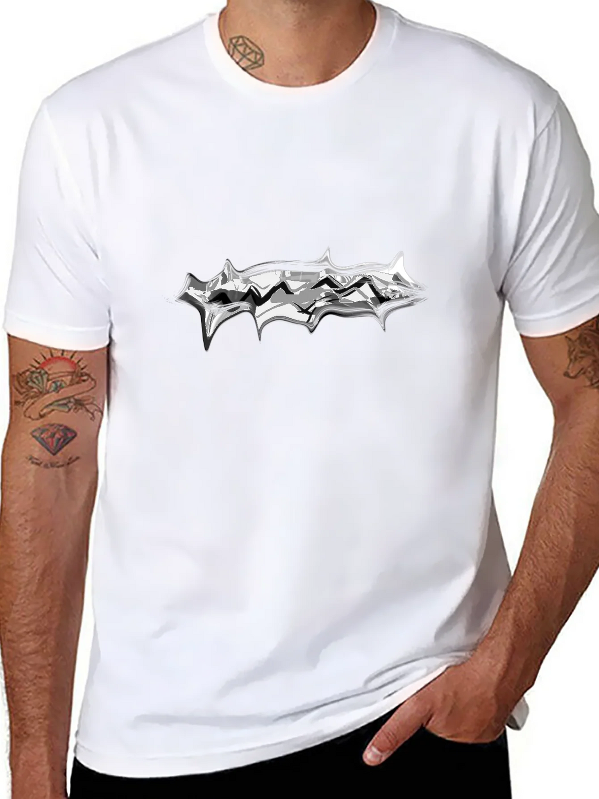 Mens Black T-Shirt with Abstract Silver Graphic product image 7