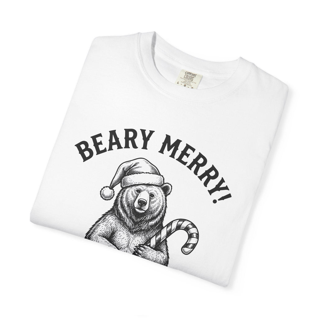 Bear Santa Hat Shirt Christmas Animal Unisex Gift Hand Drawn Tee Teddy T-Shirt