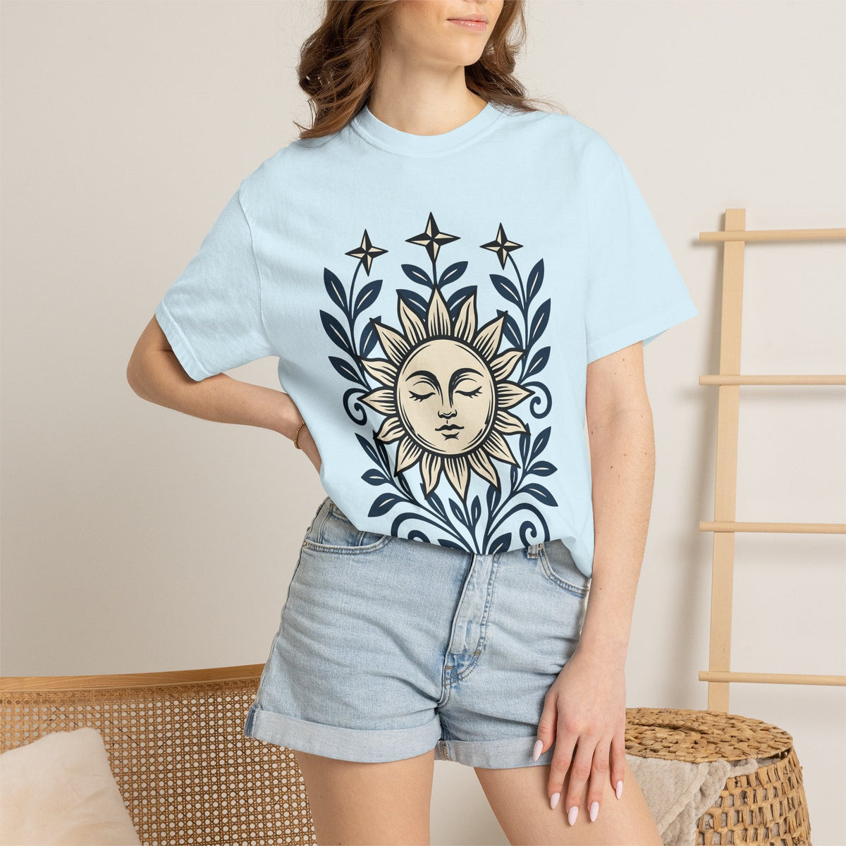 Sun Face Shirt Boho Chic Stars Unisex Gift Folk Tee T-Shirt product image 9