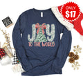 Joy to the World Christmas Tree Long Sleeve - Heather Navy product image 1