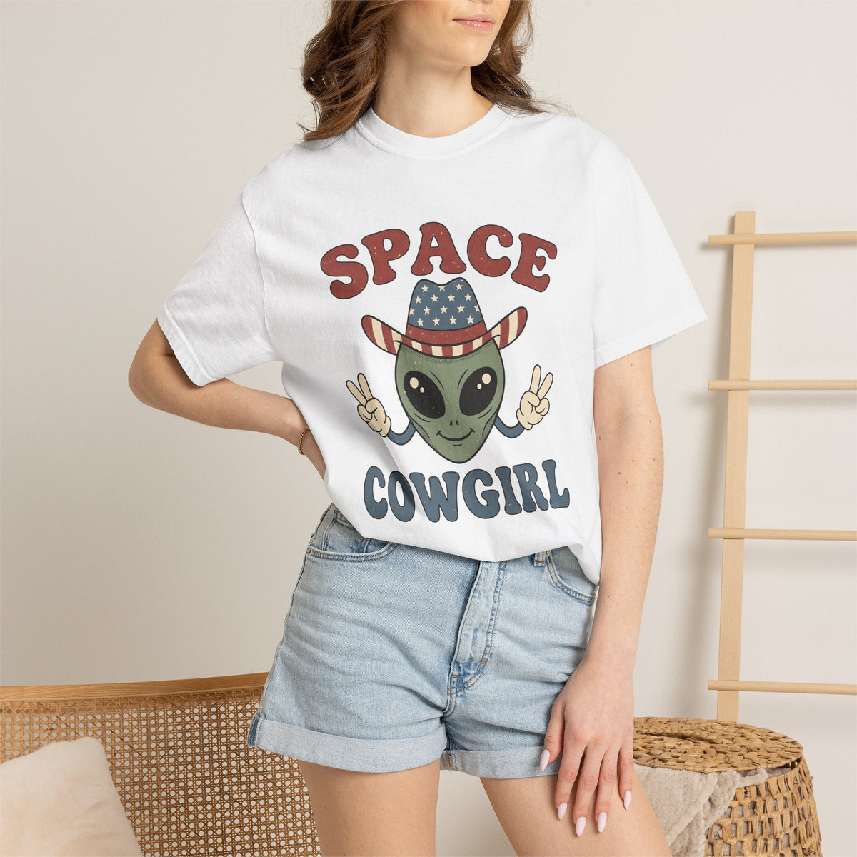 Alien Cowboy Hat Shirt Cowgirl Cosmos Gift for Women Animated Tee Space Hat