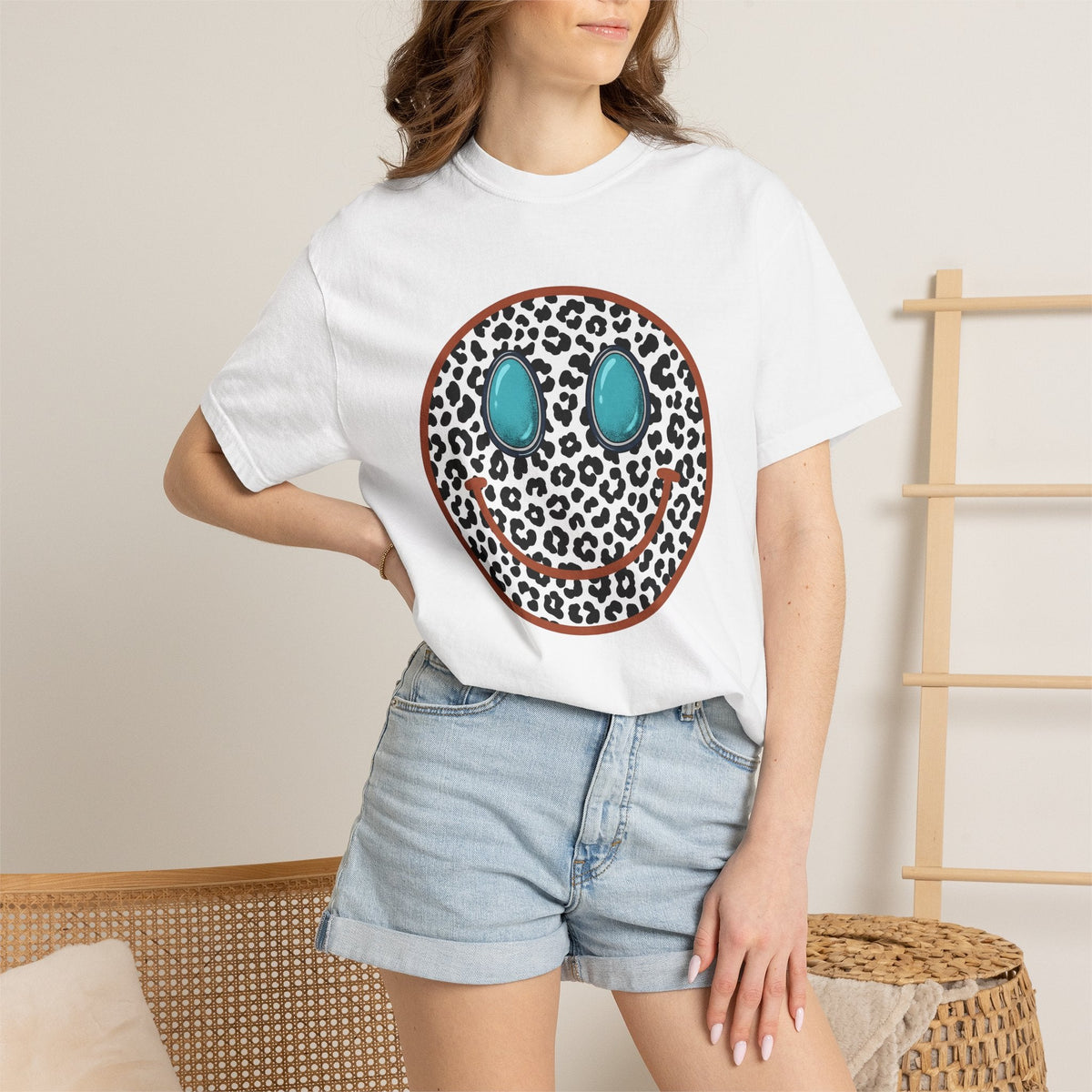 Leopard Print Smiley Face Shirt Animal Boho Unisex Gift product image 6