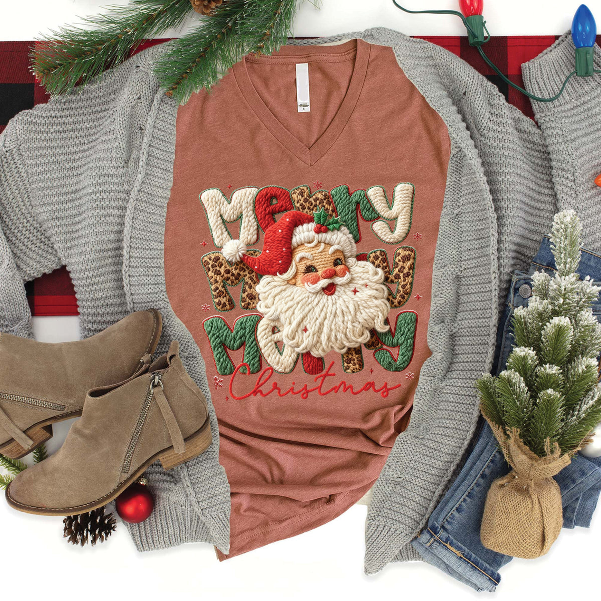 Merry Christmas Patchwork V-Neck