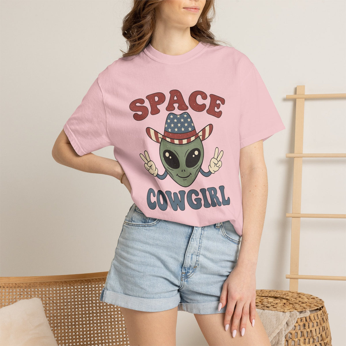 Alien Cowboy Hat Shirt Cowgirl Cosmos Gift for Women Animated Tee Space Hat