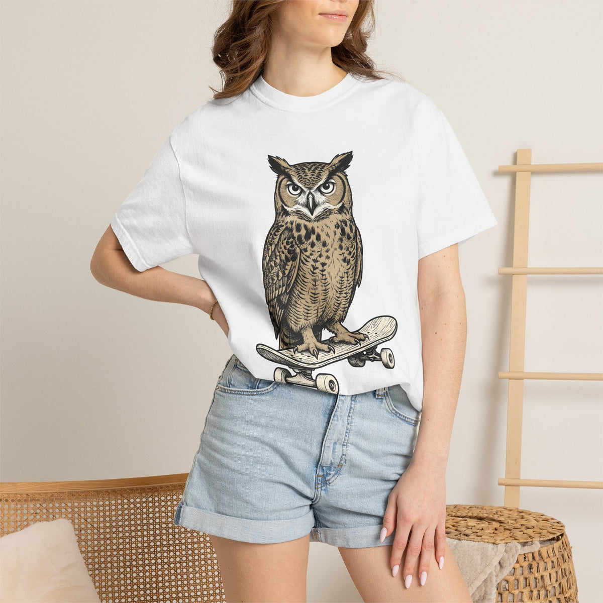 Owl Skateboarding Shirt Sports Wildlife Unisex Gift Sketch product image 6