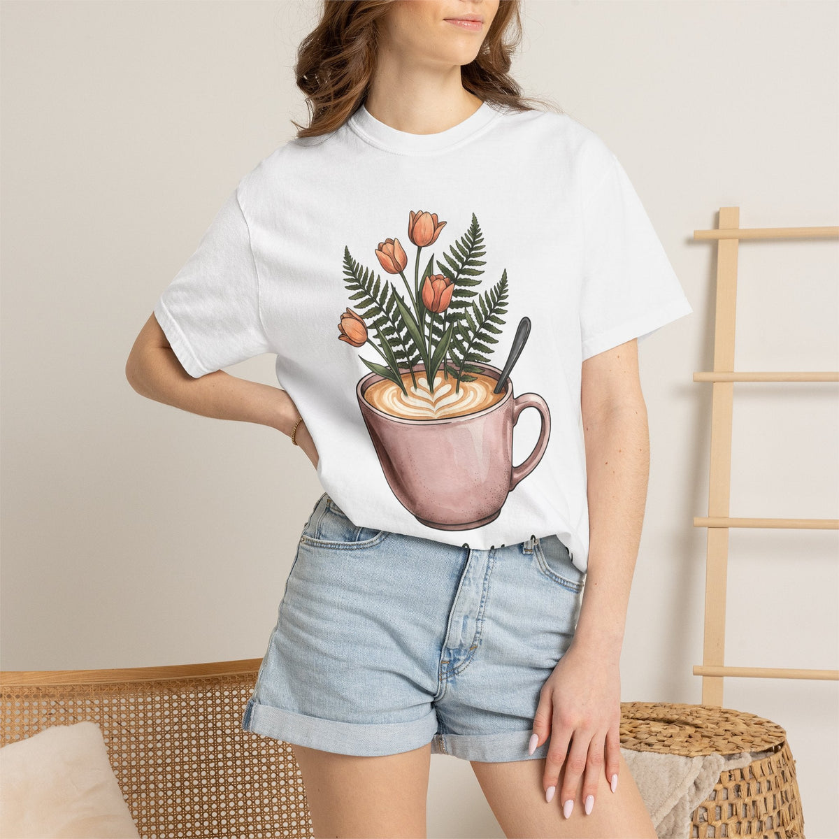 Latte Cup Shirt Coffee Buds Unisex Gift Line Art Tee Coffee Mug T-Shirt Coffee