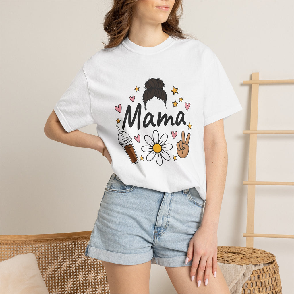 Mom Bun Top Knot Doodle T-Shirt – Busy Mama Coffee Daisy product image 6
