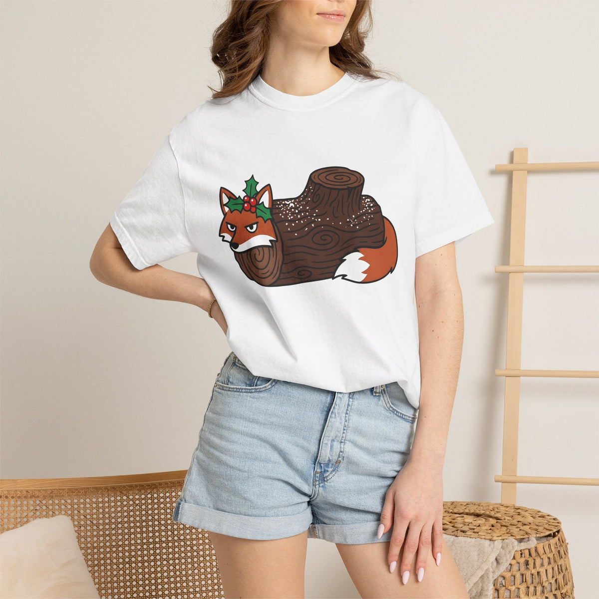 Fox Log Shirt Christmas Animal Unisex Gift Cartoon Tee product image 6
