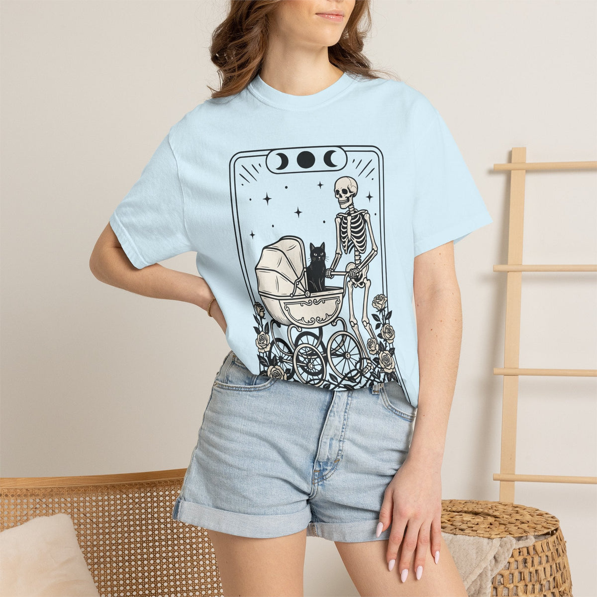 Skeleton Kitten Tarot Shirt Cat Gift Women Eerie Tee Occult product image 9
