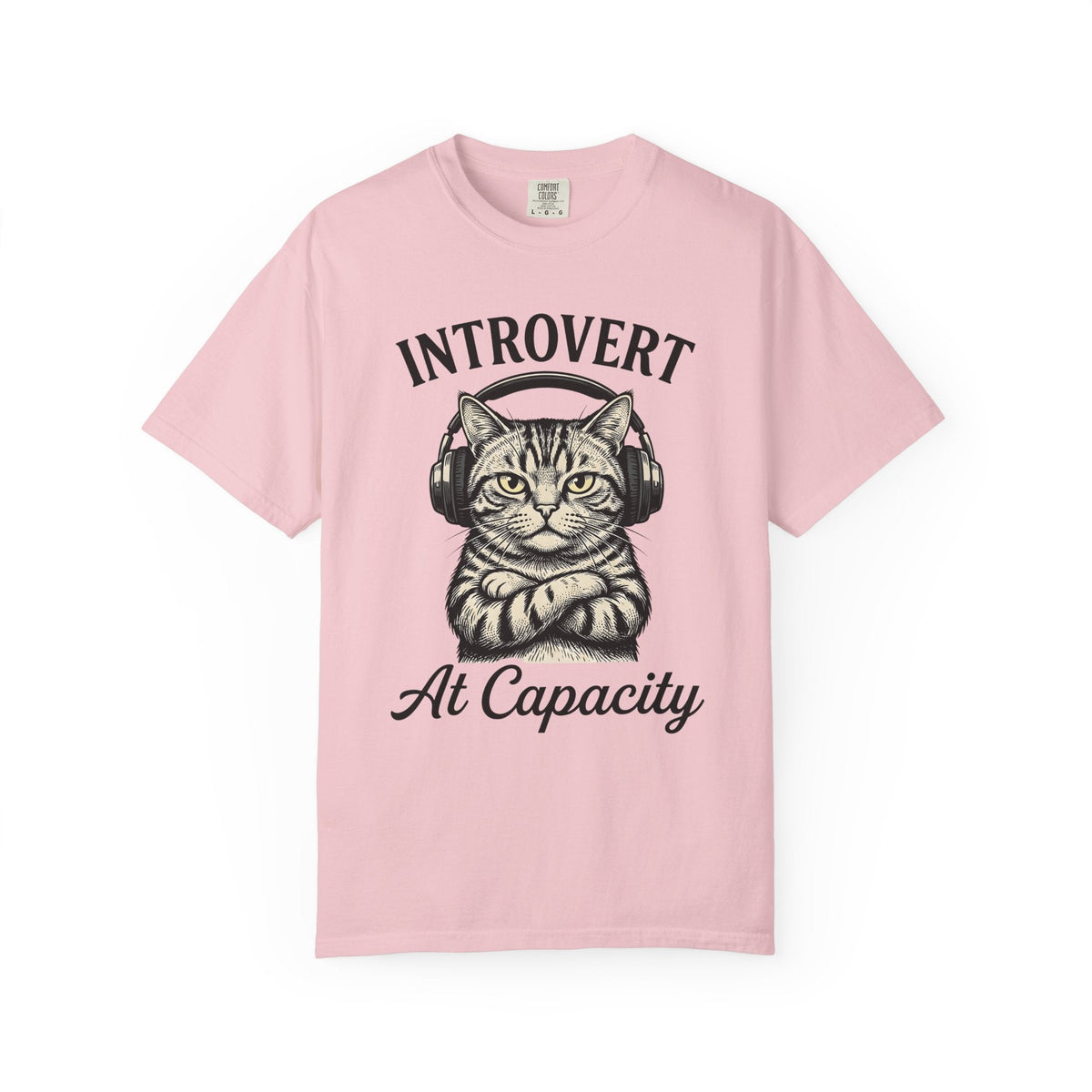 Tabby Cat Headphones Shirt Introvert Unisex Gift Vintage product image 3