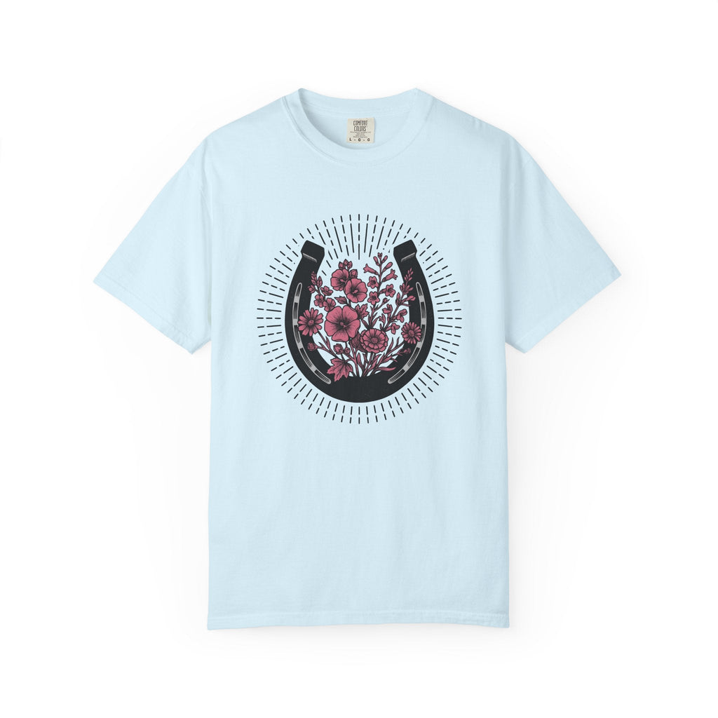 Horse Shoe Floral Shirt Cowgirl Ranch Gift for Women Folk Tee Horseshoe T-Shirt