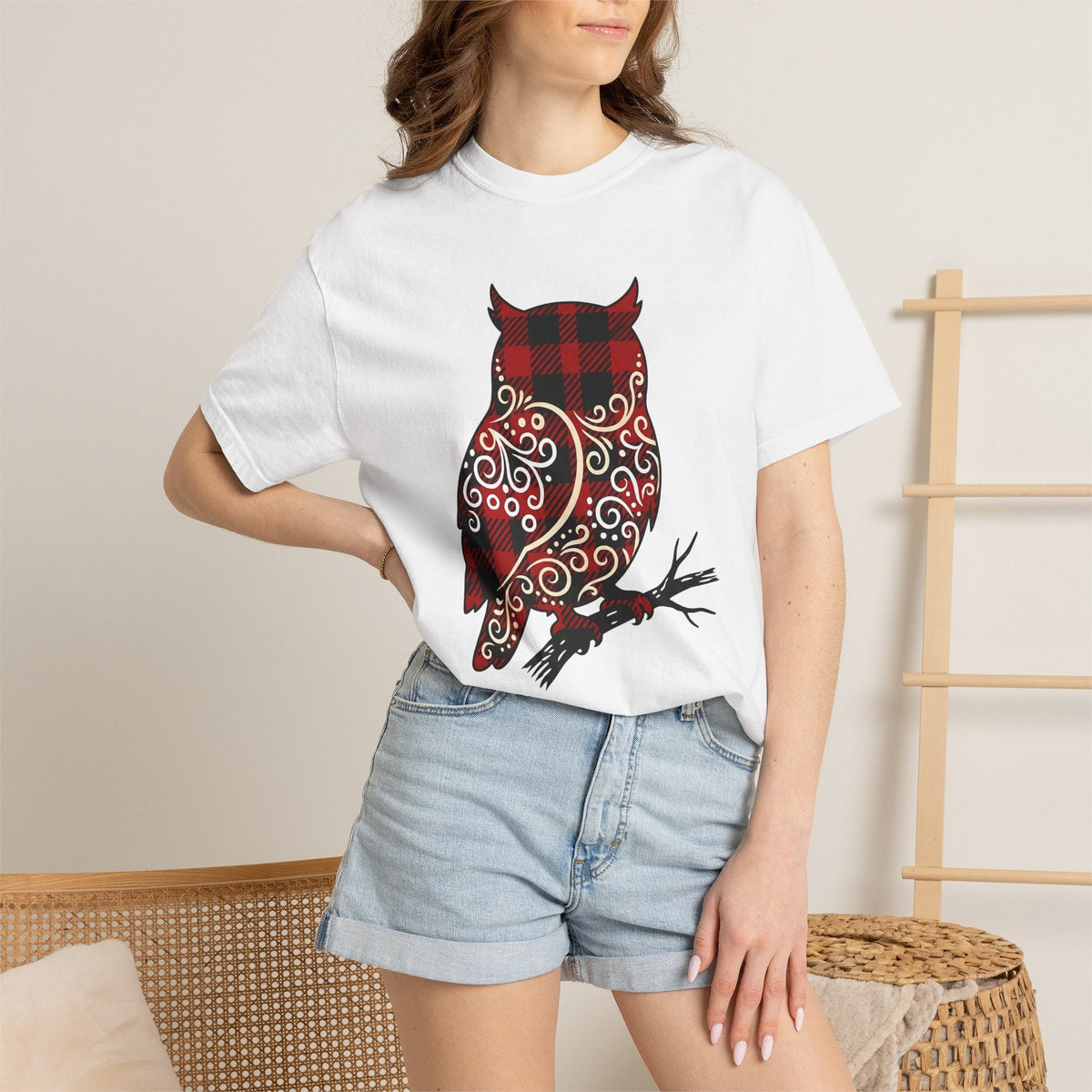 Owl Gingham Shirt Animals Nature Unisex Gift Primitive Tee product image 6