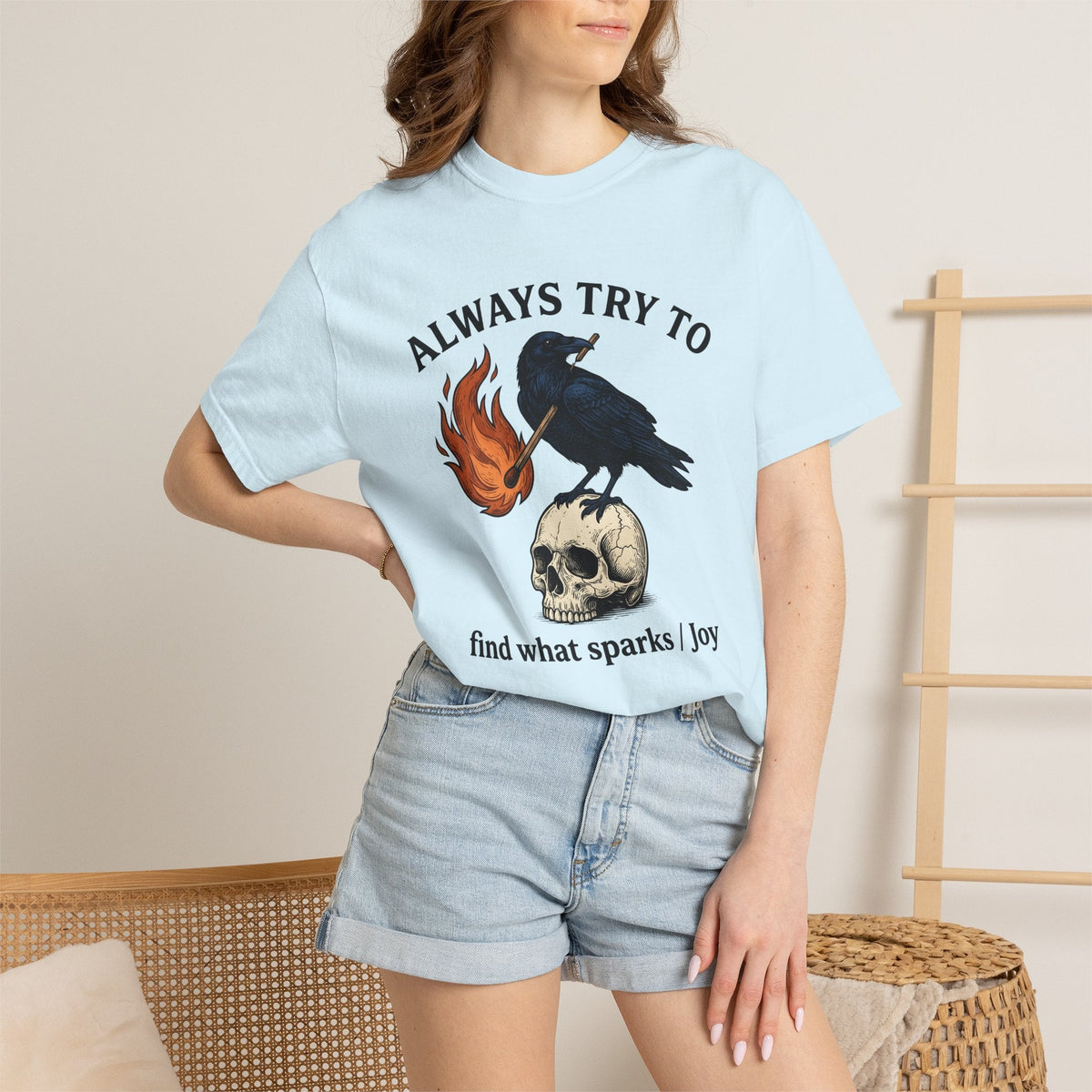 Raven Skull Shirt Funny Random Occult Unisex Gift Line Art product image 9