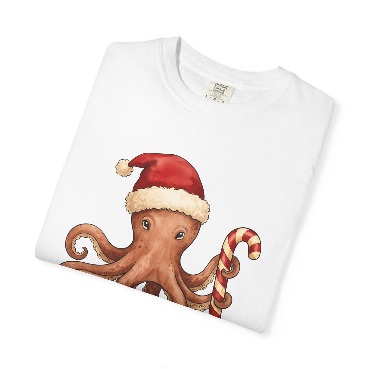 Octopus Christmas Hat Shirt Animals Holiday Unisex Gift Paint Tee Cephalopod