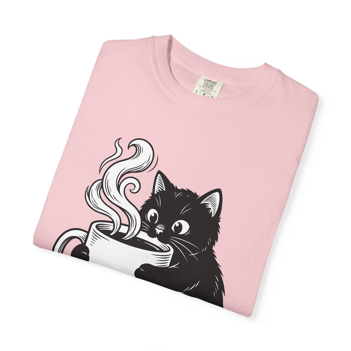 Black Feline Mug Shirt Cat Cappuccino Unisex Gift Cartoon Tee Cat T-Shirt Cat