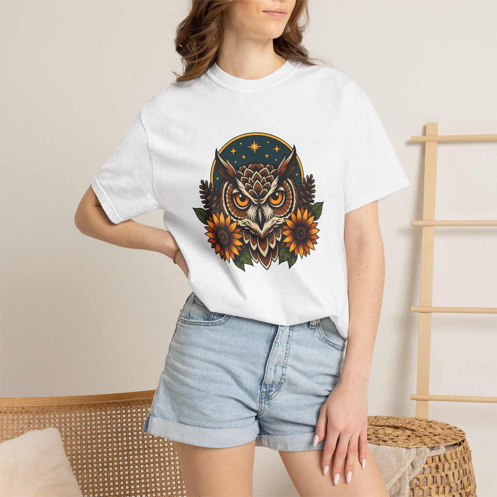 Owl Sunflower Tribal T-Shirt – Fall Autumn Wilderness Art product image 6