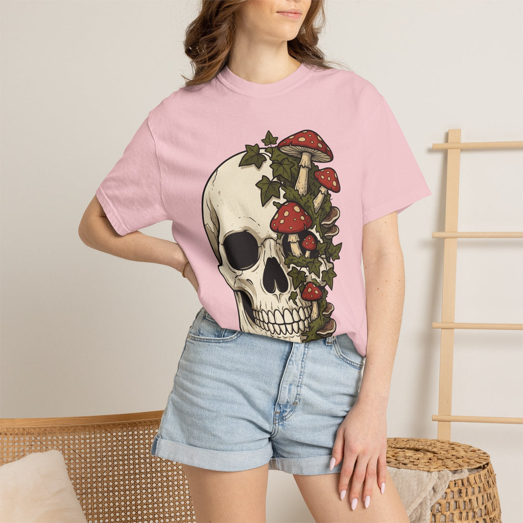 Skull Mushrooms Shirt Gothic Nature Unisex Gift Tattoo Tee product image 13