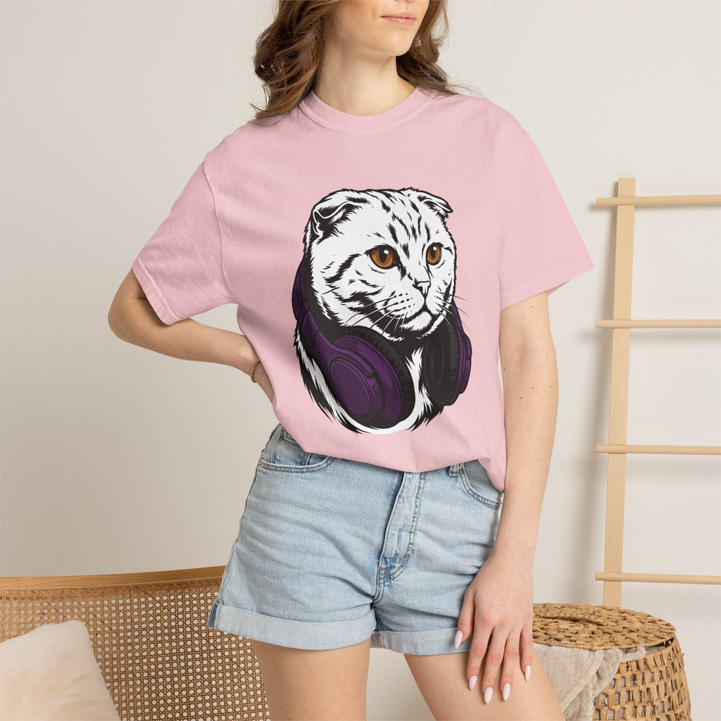 Cat Headphones Shirt Music Gift Women Bold Graphic Tee product image 12