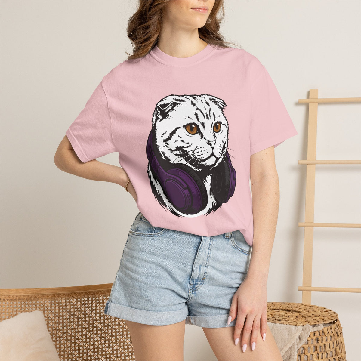 Cat Headphones Shirt Music Gift Women Bold Graphic Tee product image 12
