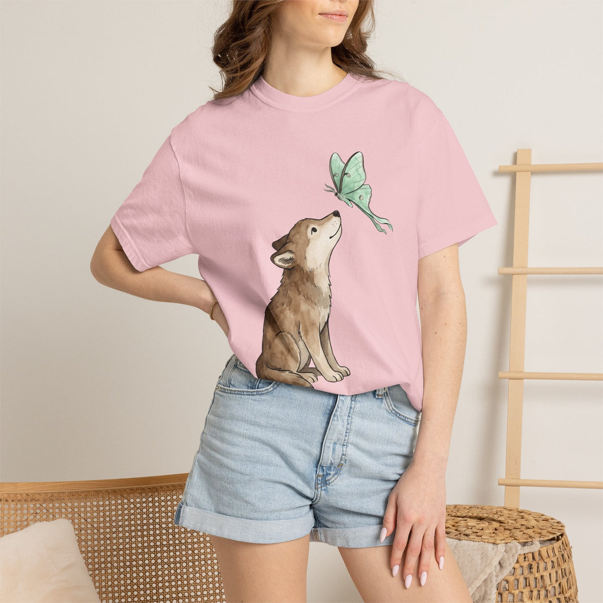 Wolf Butterfly Shirt Animals Wildlife Unisex Gift Pastel product image 12