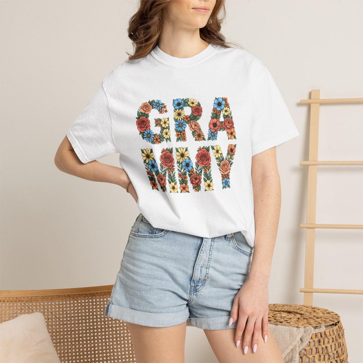 Flower Initials Shirt Grandma Wrap Gift for Women Line Art product image 6