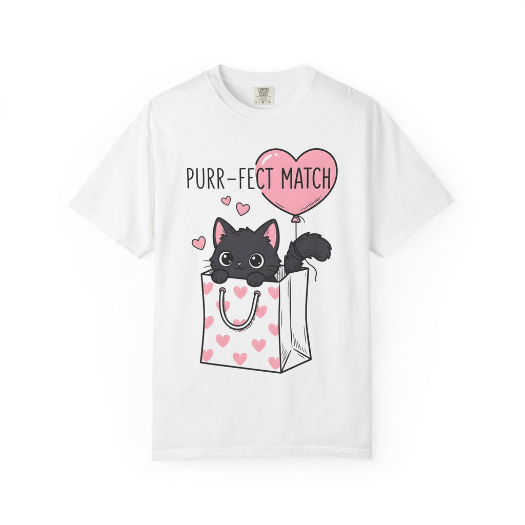 Black Cat Whimsical T-Shirt – Valentine's Day Kitty Line product image 1