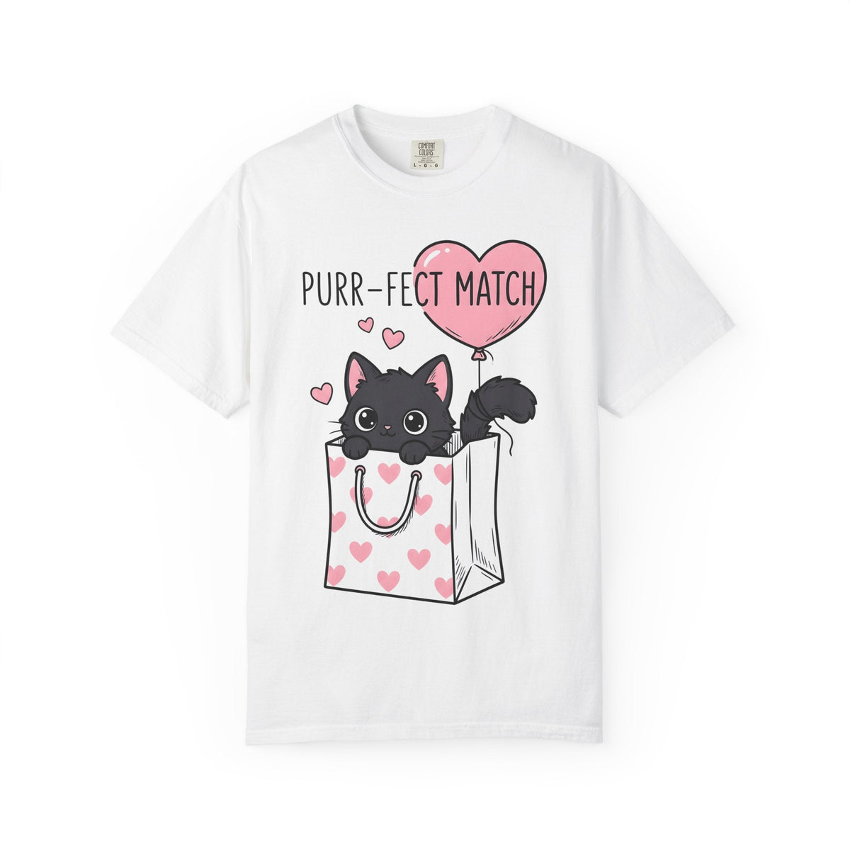 Black Cat Whimsical T-Shirt – Valentine's Day Kitty Line product image 1