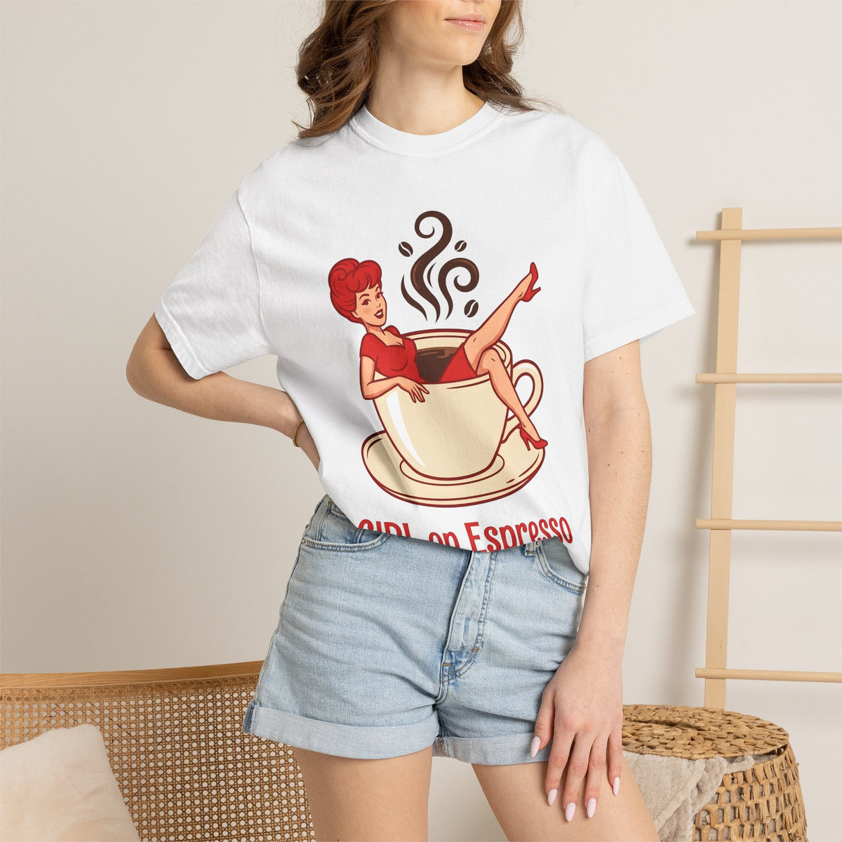 Pinup Coffee Mug Shirt Coffee Fun Unisex Gift Hand Drawn Tee Coffee Cup T-Shirt