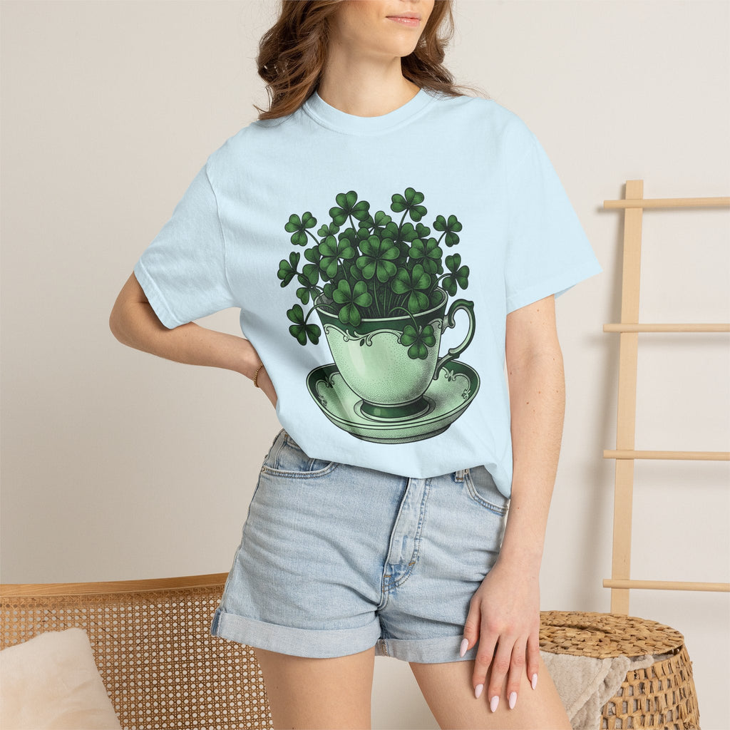 Clover Tea Cup Shirt St Patrick's Day Flower Unisex Gift Retro Tee Teacup