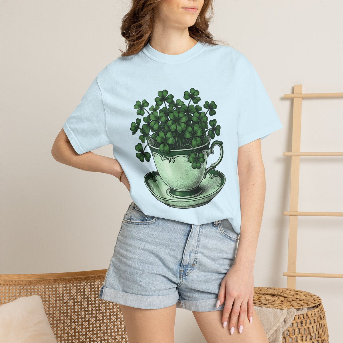 Clover Tea Cup Shirt St Patrick's Day Flower Unisex Gift Retro Tee Teacup