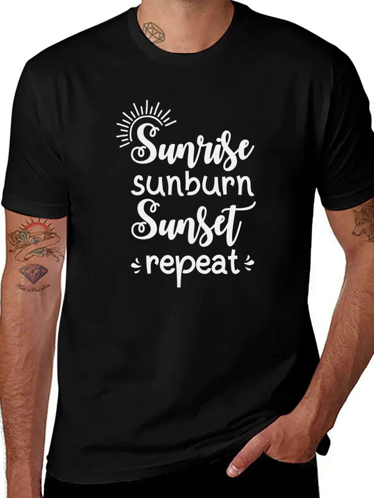 Sunrise Sunburn Sunset Repeat Black T-Shirt product image 1