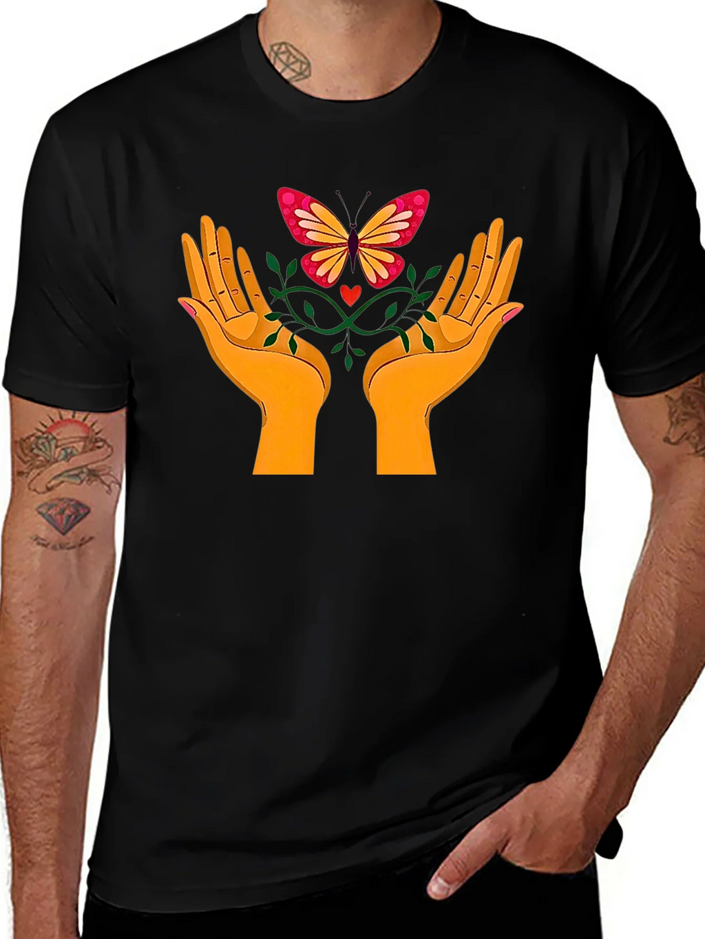 Butterfly Hands Graphic Tee - Black Cotton T-Shirt product image 1
