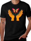 Butterfly Hands Graphic Tee - Black Cotton T-Shirt product image 1