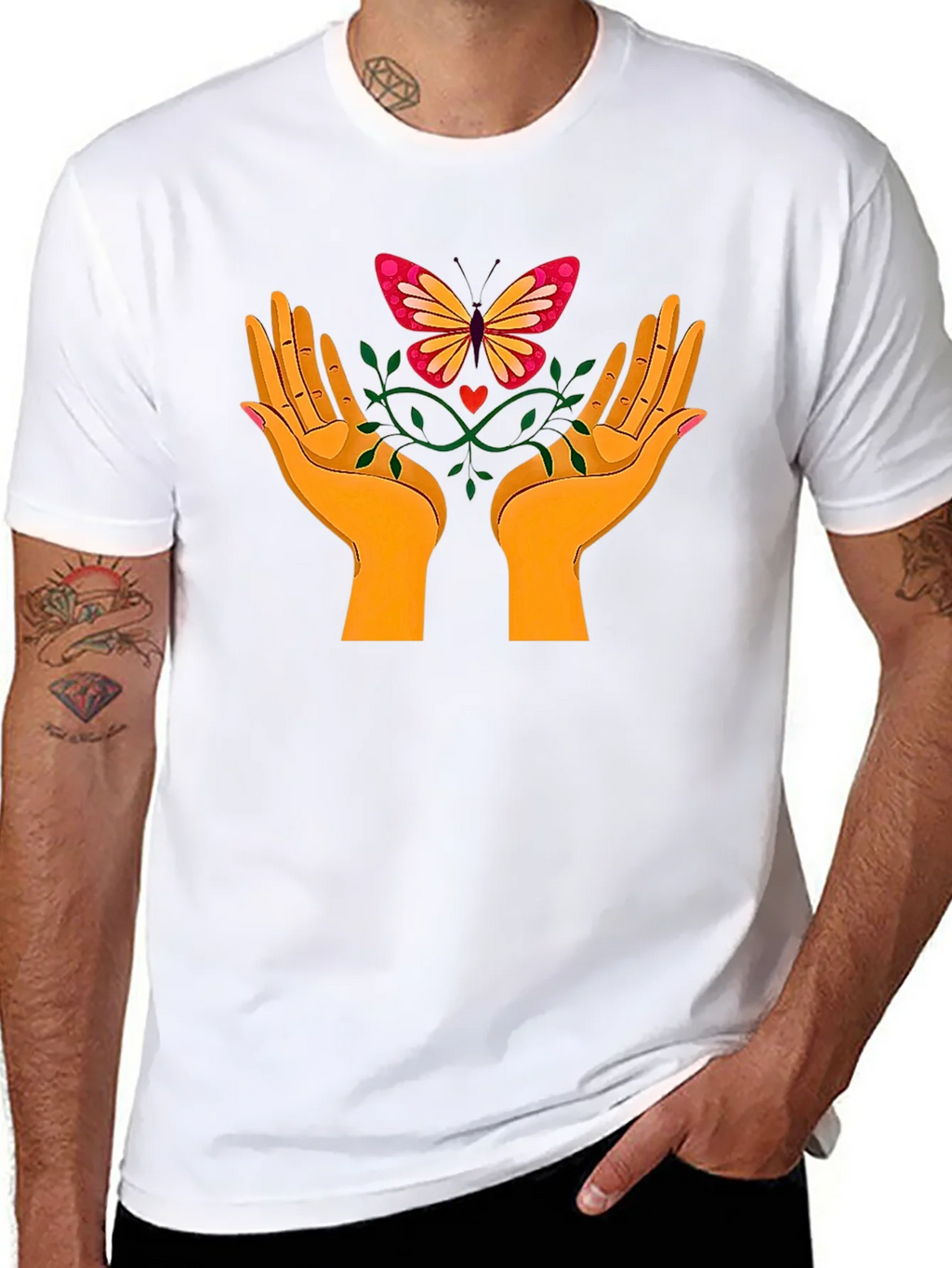 Butterfly Hands Graphic Tee - Black Cotton T-Shirt product image 6