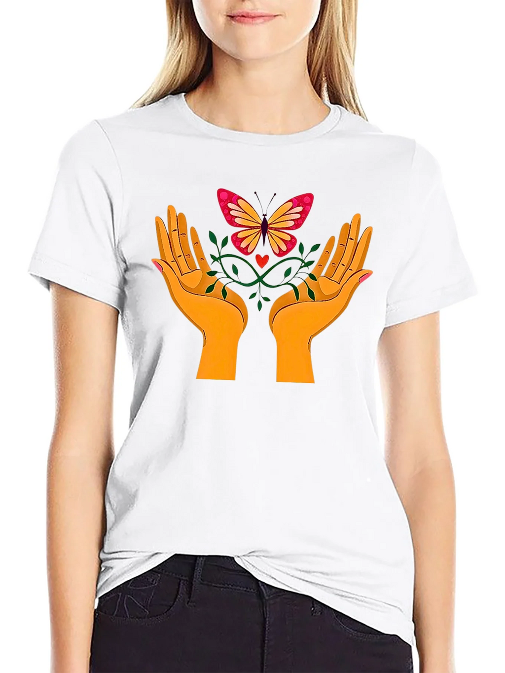 Butterfly Hands Graphic Tee - Black Cotton T-Shirt product image 7